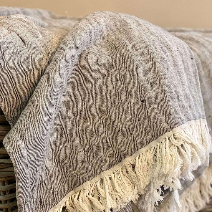 Escapology Natural Linen Bed Throw - Grey - escapologyhome.co.uk