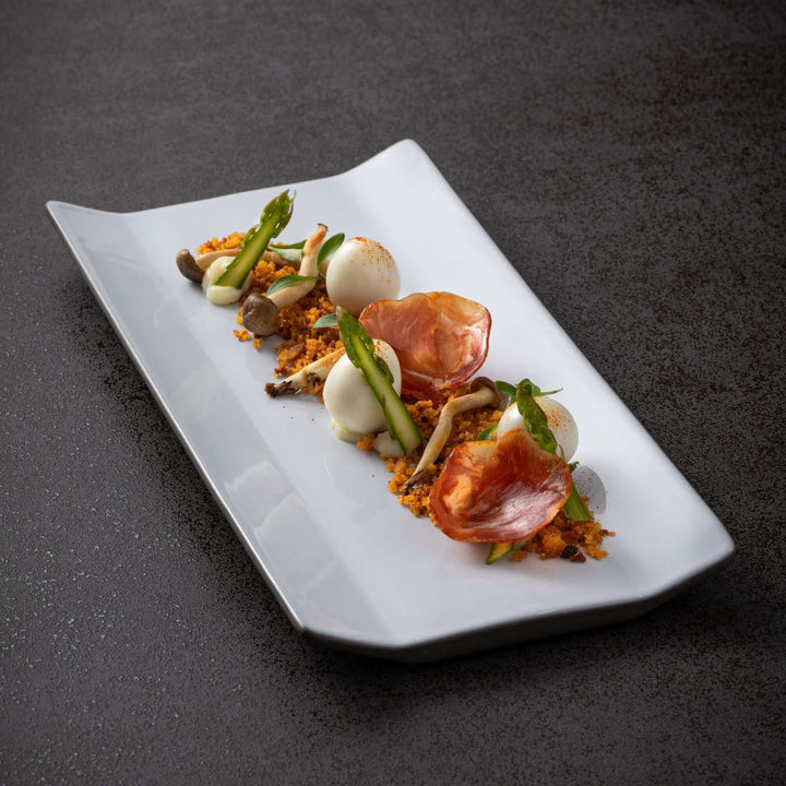 White Stoneware Platter & Oak Board